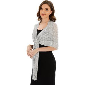 Women Sliver Sparkling Metallic Shawls and Wraps with Buckle for Evening…